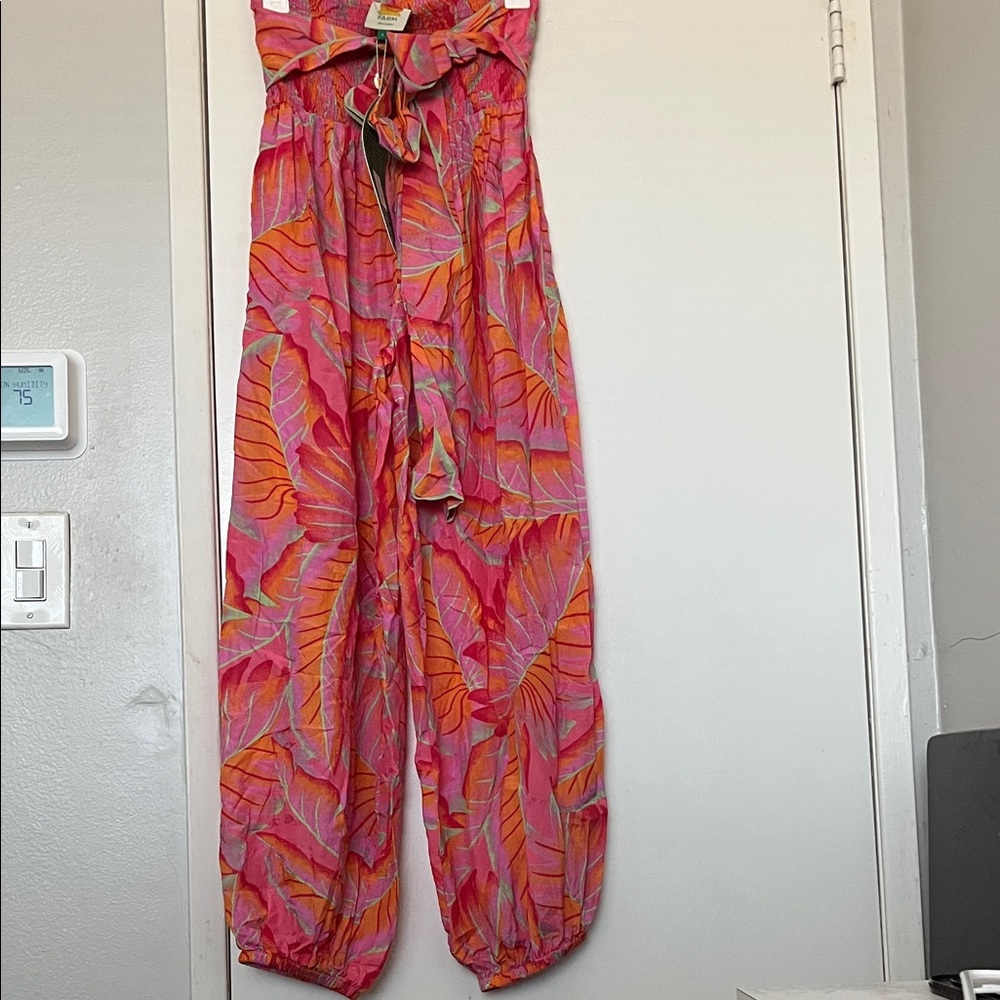 (RARE) Vibrant Pink Tropical Print high waisted baggy pants
